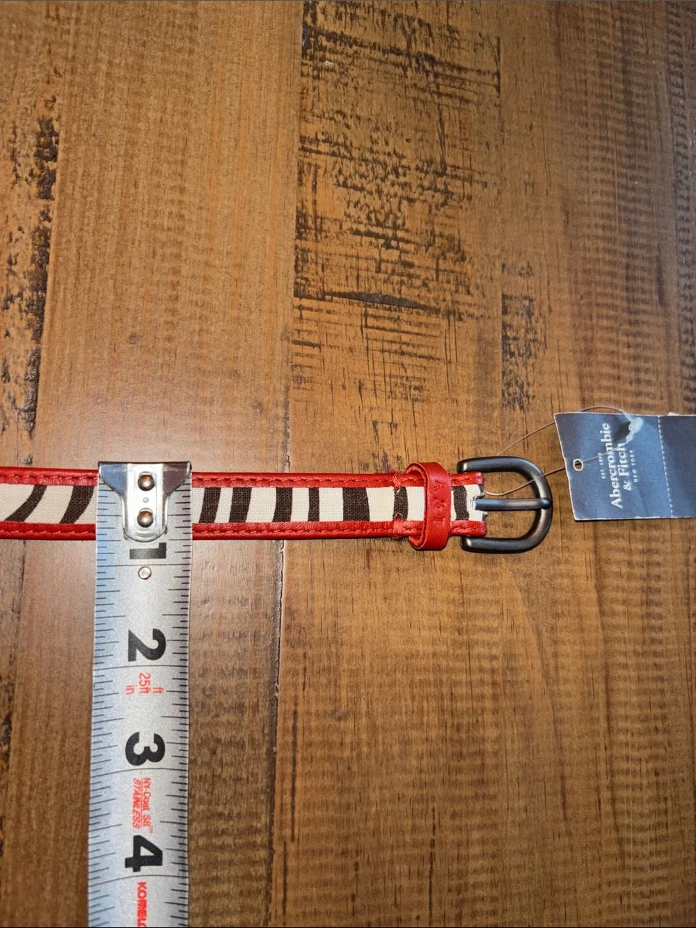 Abercrombie & Fitch Red Zebra-Print Women's Leather Belt XS Small nwt!